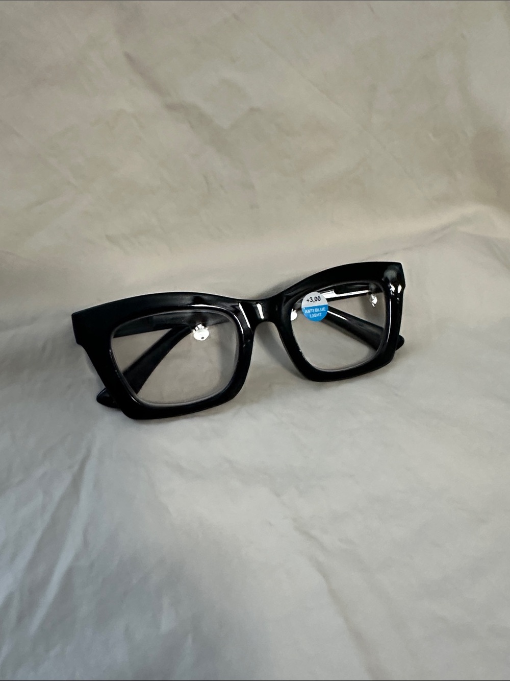 Ladies Black Fashion Glasses - Clear Lens +3.00 and bluelight blocker NWT